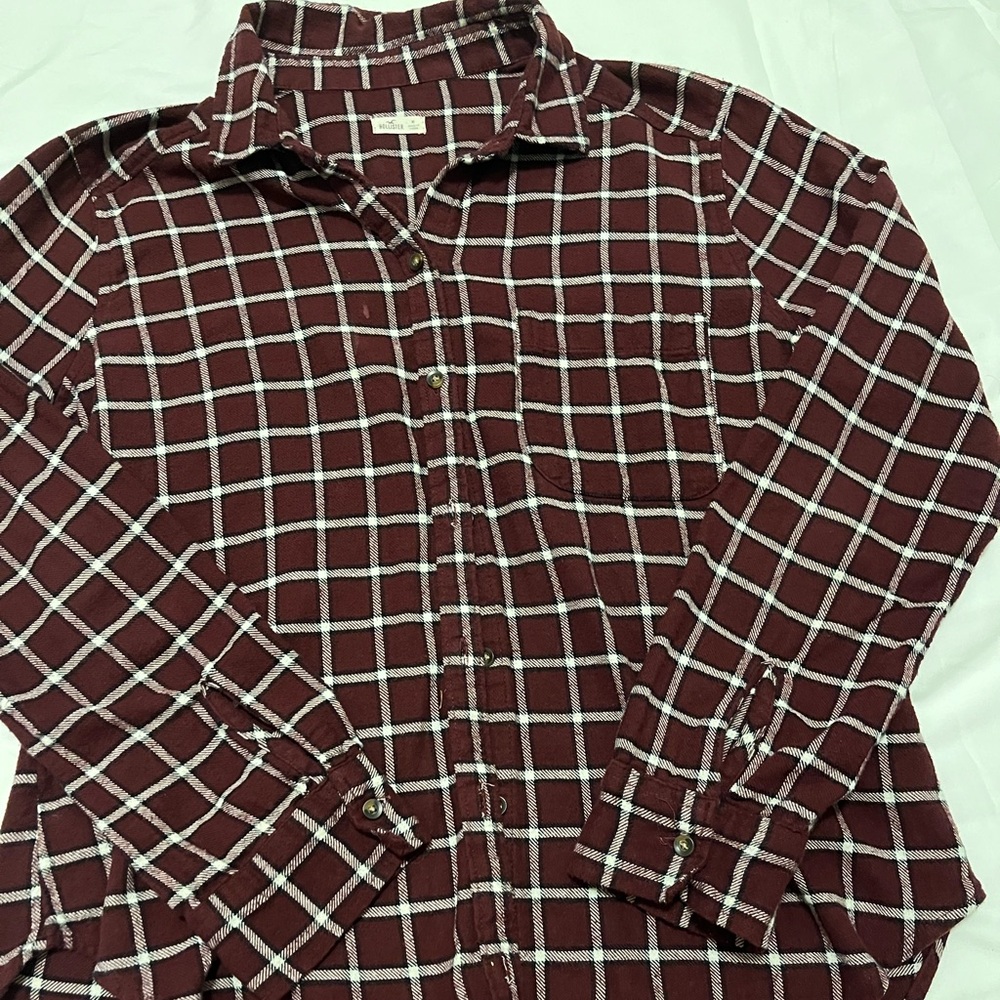 Y2k Hollister Maroon Plaid Casual Shirt